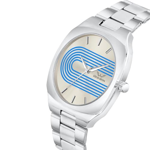 LOUIS DEVIN Stainless Steel Chain Analog Wrist Watch for Men (Silver-Blue Dial) | LD-G073-CBLU-CH - Image 4