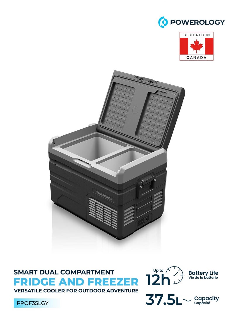 Powerology Smart Dual Compartment Portable Fridge & Freezer 37.5L 60W 15600mAh - Gray  - Image 1