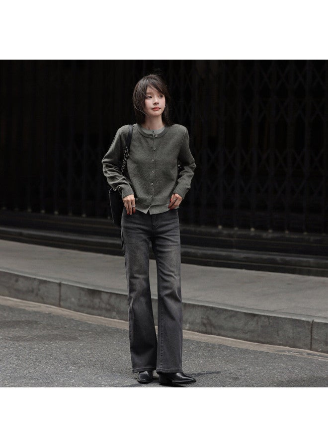 Mt Autumn Spring Casual Simple Colorblock Versatile Solid Color Faux Two-piece Long Sleeve Knit Sweater - Image 3