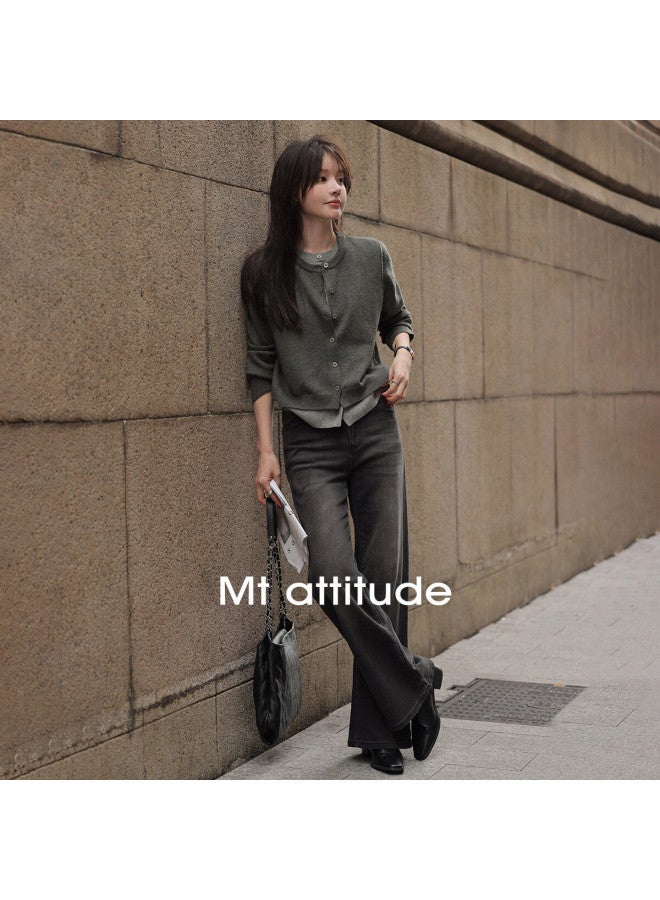 Mt Autumn Spring Casual Simple Colorblock Versatile Solid Color Faux Two-piece Long Sleeve Knit Sweater - Image 1