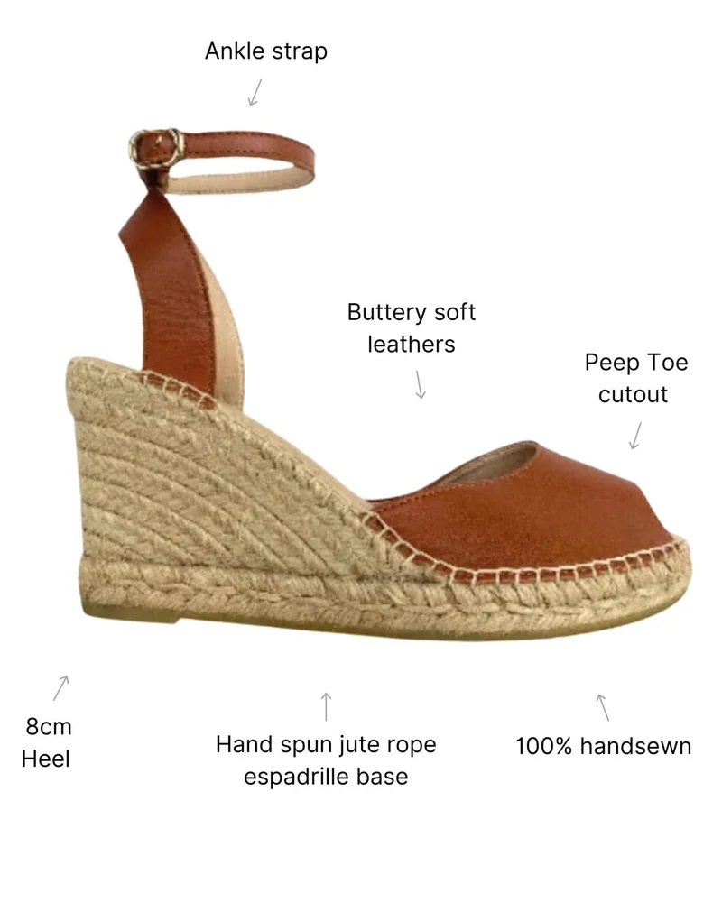 SHOEQ Tan Peep Toe Espadrille Wedge for Women | Best Price UAE