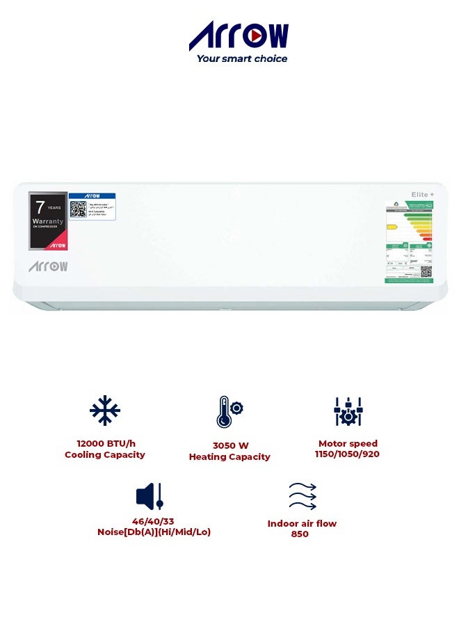 Arrow - 12,600 BTU Split AC, Cooling & Heating, With Remote Control, 3,050 BTU Heating Capacity, Double Layer Air Louver, Auto Cleaner, 4D Airflow, Sleep Mode | Model Name: RO-12SCD-H - Image 1