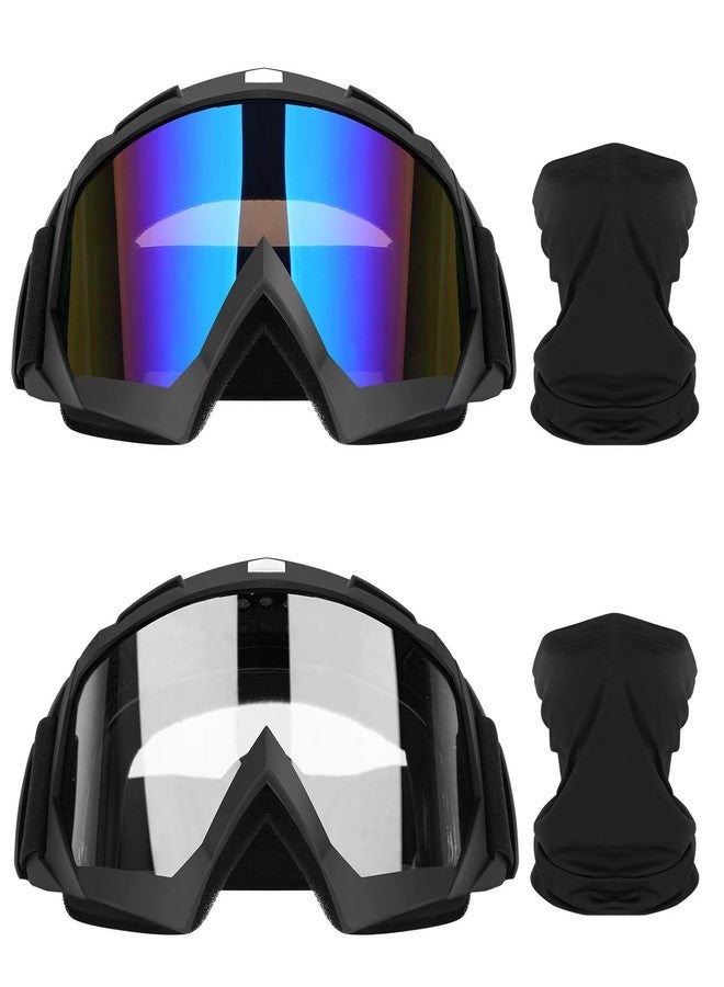 Lievermo 2 Pack Motorcycle Goggles - Dirt Bike, ATV Off-Road, Motocross - Windproof, UV Protection - Comfortable, Non-Slip Strap - Colorful, Clear - Image 1