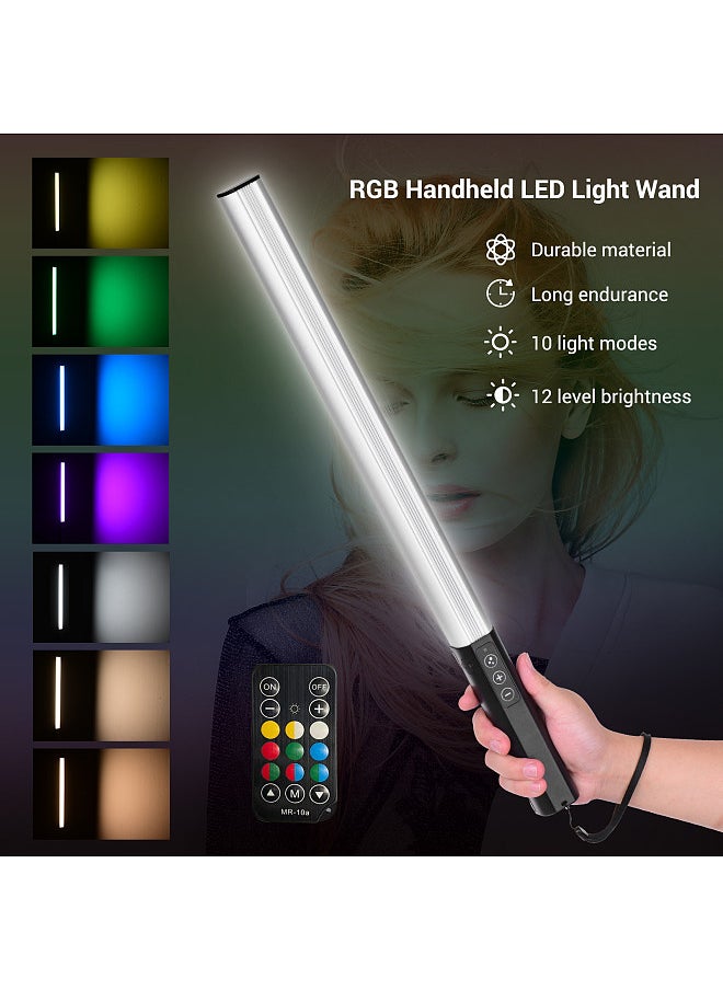 RGB Handheld LED Light Wand Rechargeable Photography Light Stick 10 Lighting Modes 12 Brightness Levels 1000 Lumens 3200-5600K Color Temperature with Portable Bag Hanging Loop Remote Control
