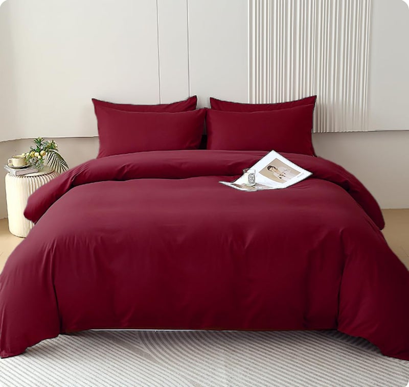 Houseri Dark Red California King Comforter Set 3 Piece Vintage Burgundy Bedding Sets Cal King Size Maroon Women Noble Soft Bordeaux Wine Red Ultra Comfy Warm Blackish Red Bed Quilt California King