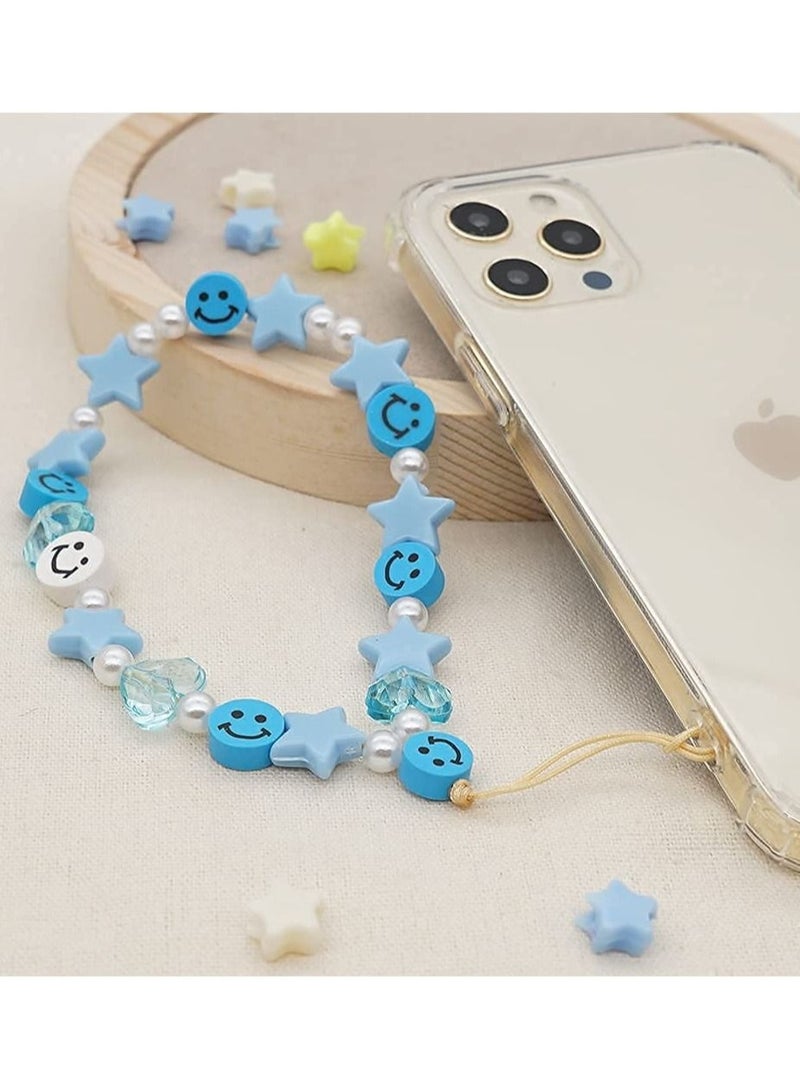 Captaintech Phone Lanyard Wrist Strap Smiley Face Beaded,  Handmade Colorful Polymer Clay Acrylic Beads Pearl Phone Charm Strap - Image 3