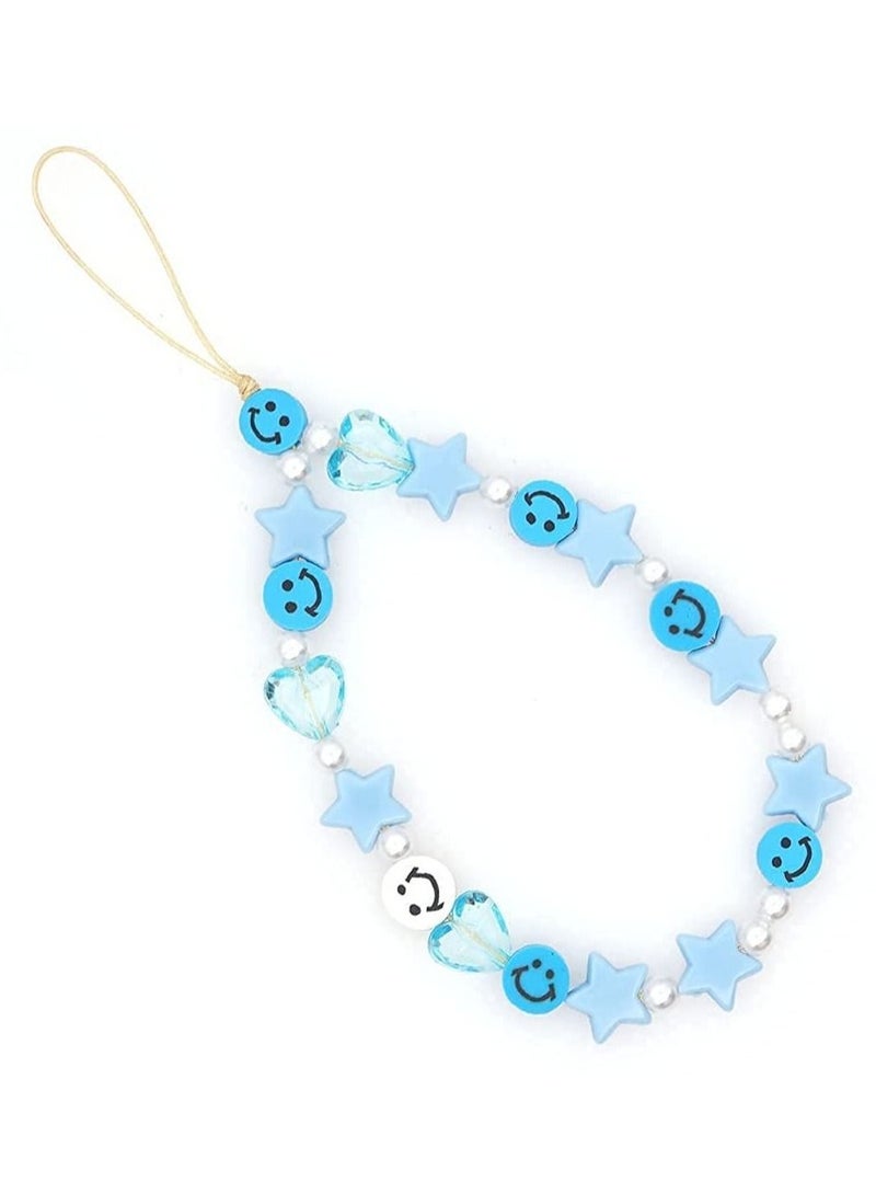 Captaintech Phone Lanyard Wrist Strap Smiley Face Beaded,  Handmade Colorful Polymer Clay Acrylic Beads Pearl Phone Charm Strap - Image 5