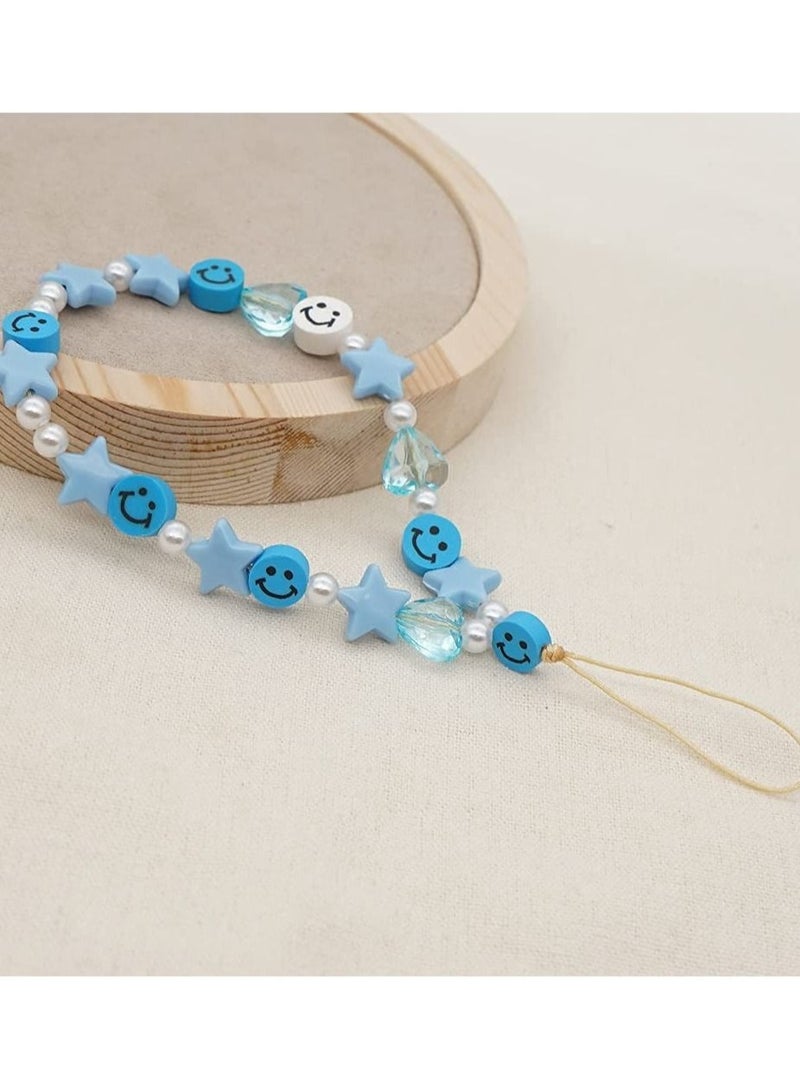 Captaintech Phone Lanyard Wrist Strap Smiley Face Beaded,  Handmade Colorful Polymer Clay Acrylic Beads Pearl Phone Charm Strap - Image 2