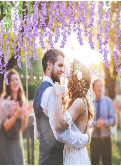Excefore Artificial Wisteria Vine Flowers 12 Pack 44" Fake Flower Bushy Vine Ratta Hanging Garland for Wedding Party Garden Outdoor Greenery Home Wall Deco Home Hote Wedding Promenade Decoration  - Image 2
