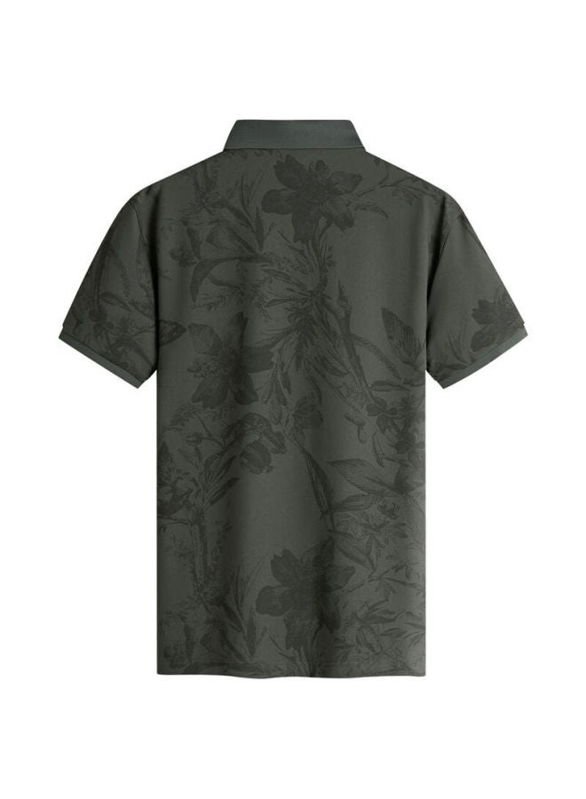 DANCING WOLVES Dancing With Wolvescasual Commuting Dark Pattern Printed Breathable Men's Short Sleeve Polo 202 Dark Green 185 - Image 5