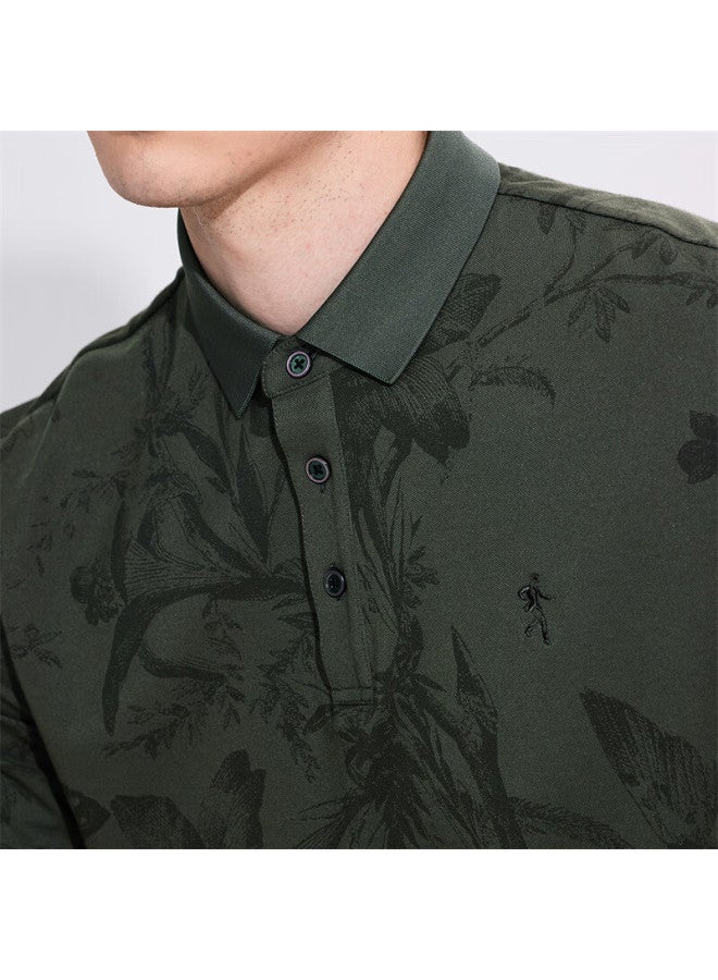 DANCING WOLVES Dancing With Wolvescasual Commuting Dark Pattern Printed Breathable Men's Short Sleeve Polo 202 Dark Green 185 - Image 4