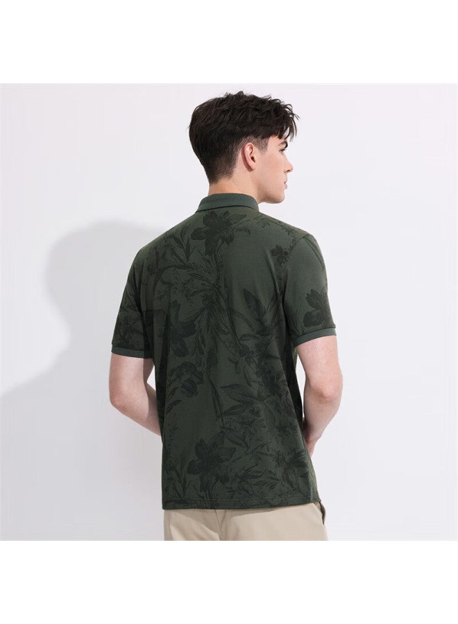 DANCING WOLVES Dancing With Wolvescasual Commuting Dark Pattern Printed Breathable Men's Short Sleeve Polo 202 Dark Green 185 - Image 2