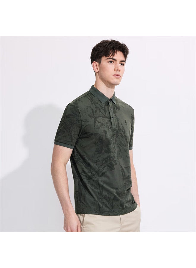 DANCING WOLVES Dancing With Wolvescasual Commuting Dark Pattern Printed Breathable Men's Short Sleeve Polo 202 Dark Green 185 - Image 1