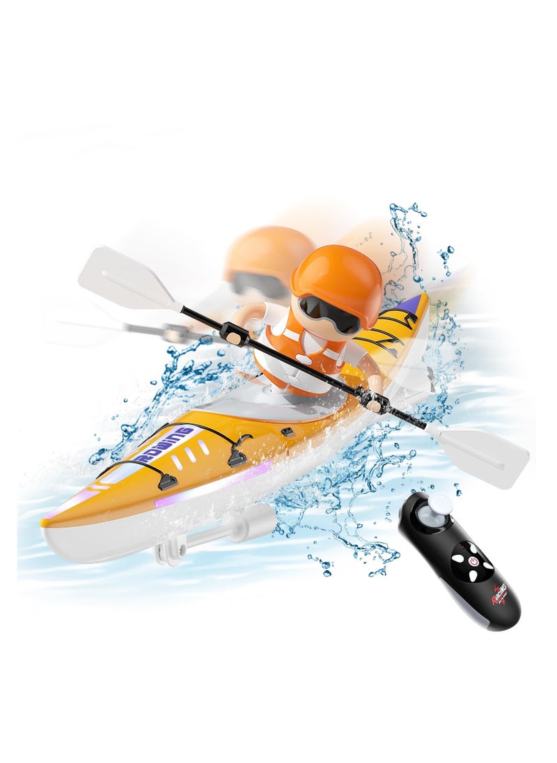 Excefore - Remote Control Boat for Kids with LED Lights, 2.4GHz Simulated RC Kayak with Paddle for Lake, River, Pool, and Bathtub, Balance Water Toys for Boys and Girls, Cool Gifts for Kids 4-12 (Orange) - Image 1