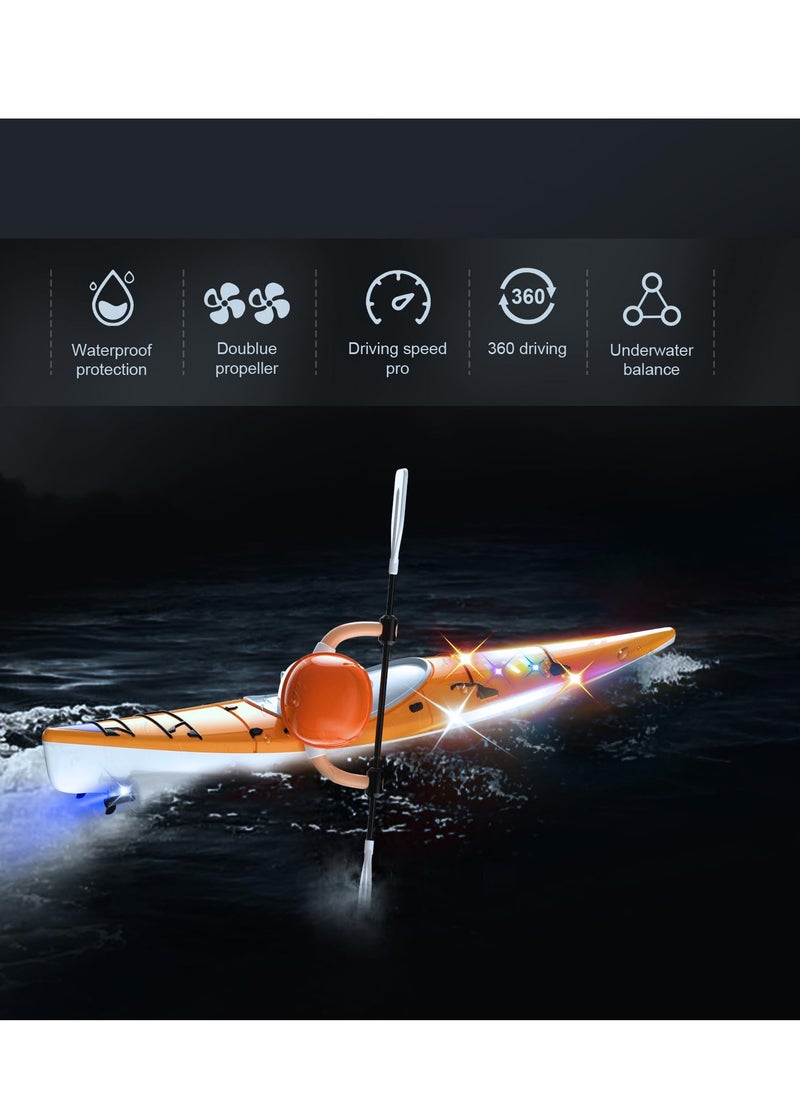 Excefore - Remote Control Boat for Kids with LED Lights, 2.4GHz Simulated RC Kayak with Paddle for Lake, River, Pool, and Bathtub, Balance Water Toys for Boys and Girls, Cool Gifts for Kids 4-12 (Orange) - Image 1