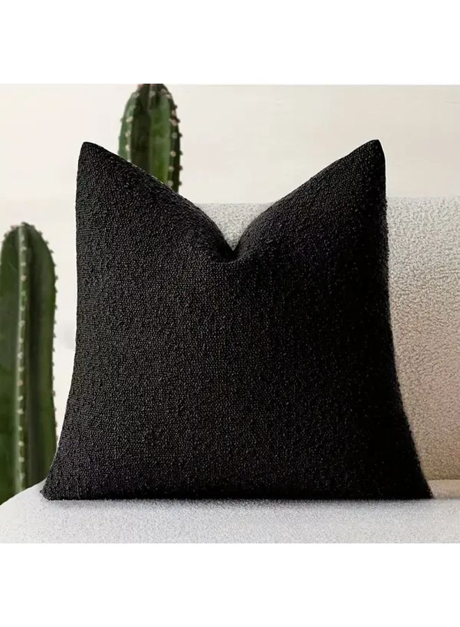 Black Chenille Cushion Cover 19 69x19 69 Inch Soft Pillowcase For Sofa Car Office - Image 1