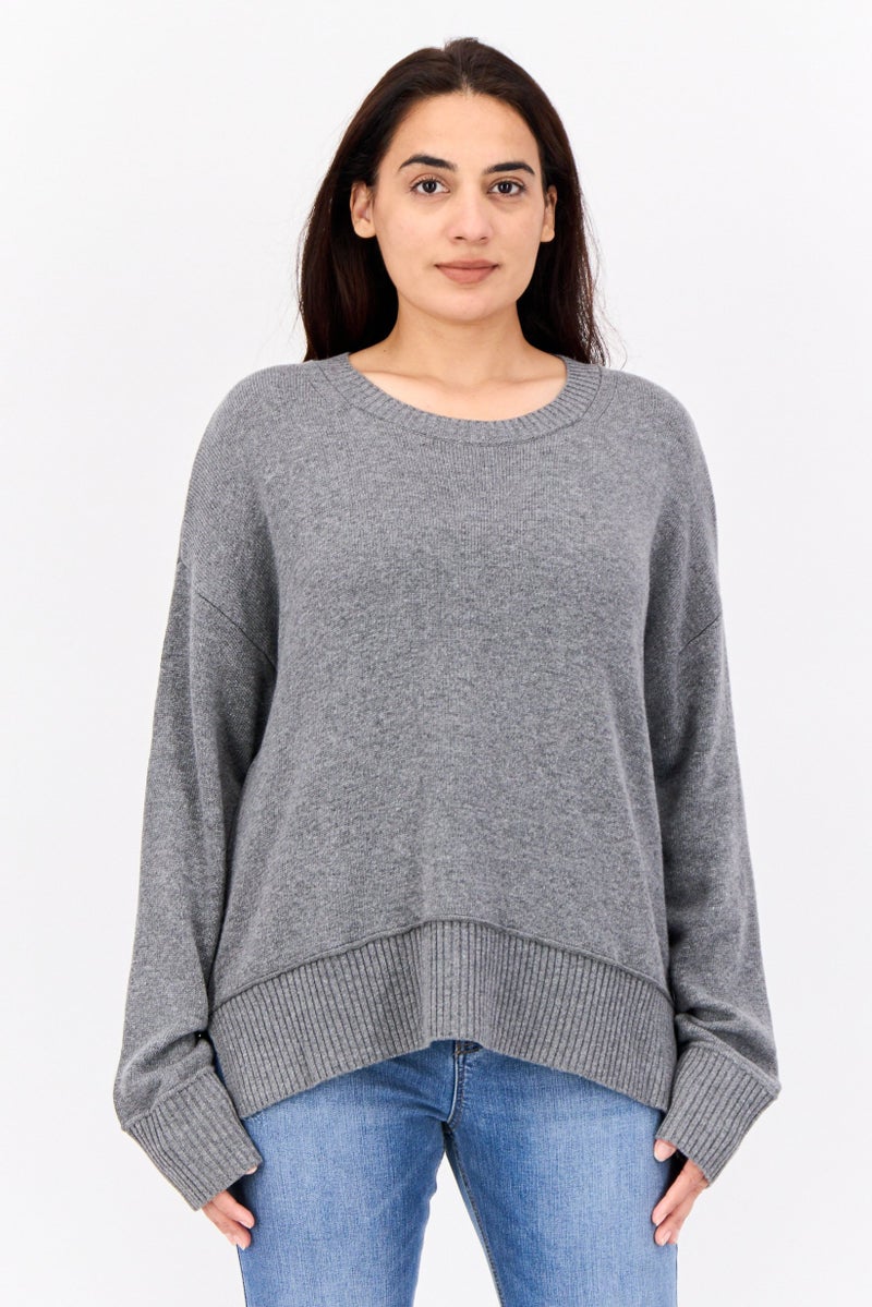 ESPRIT Women Ribbed Collar Knitted Sweater, Heather Grey - Image 1