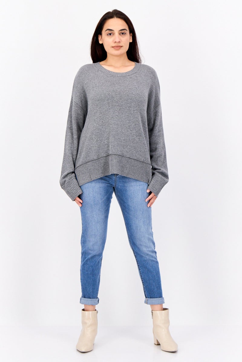 ESPRIT Women Ribbed Collar Knitted Sweater, Heather Grey - Image 4