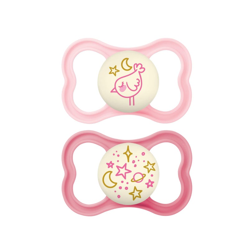 MAM Supreme Night Baby Pacifier, for Sensitive Skin, Patented Nipple, 2 Pack, 6-16 Months, Girl,2 Count (Pack of 1) - Image 1