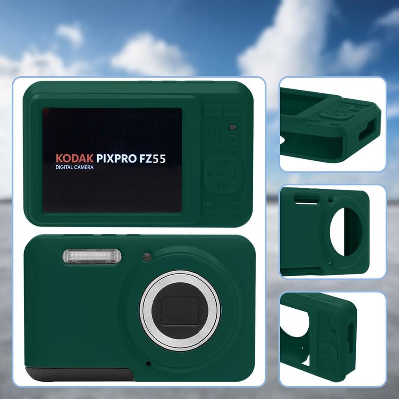 Tedubax Case for Kodak PIXPRO FZ55,FZ55 accessories,Soft Silicone Protective Case,Comes with 2 Screen Protectors and 1 Wrist Strap - Dark green - Image 3