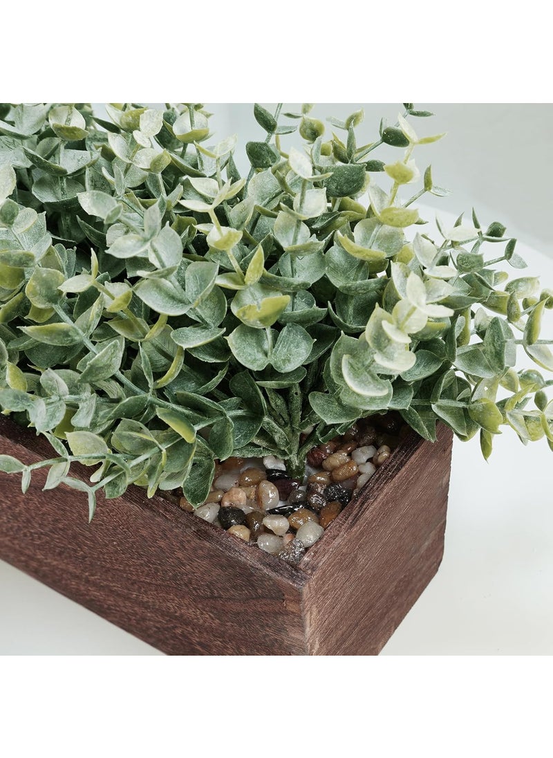 Winlyn Winlyn 14 Artificial Eucalyptus in Rectangular Wood Planter Box Faux Plants Arrangement Centerpiece Wooden Potted Eucalyptus Plant for Farmhouse Wedding Dining Table Centerpiece Greenery Mantel Dcor  - Image 3