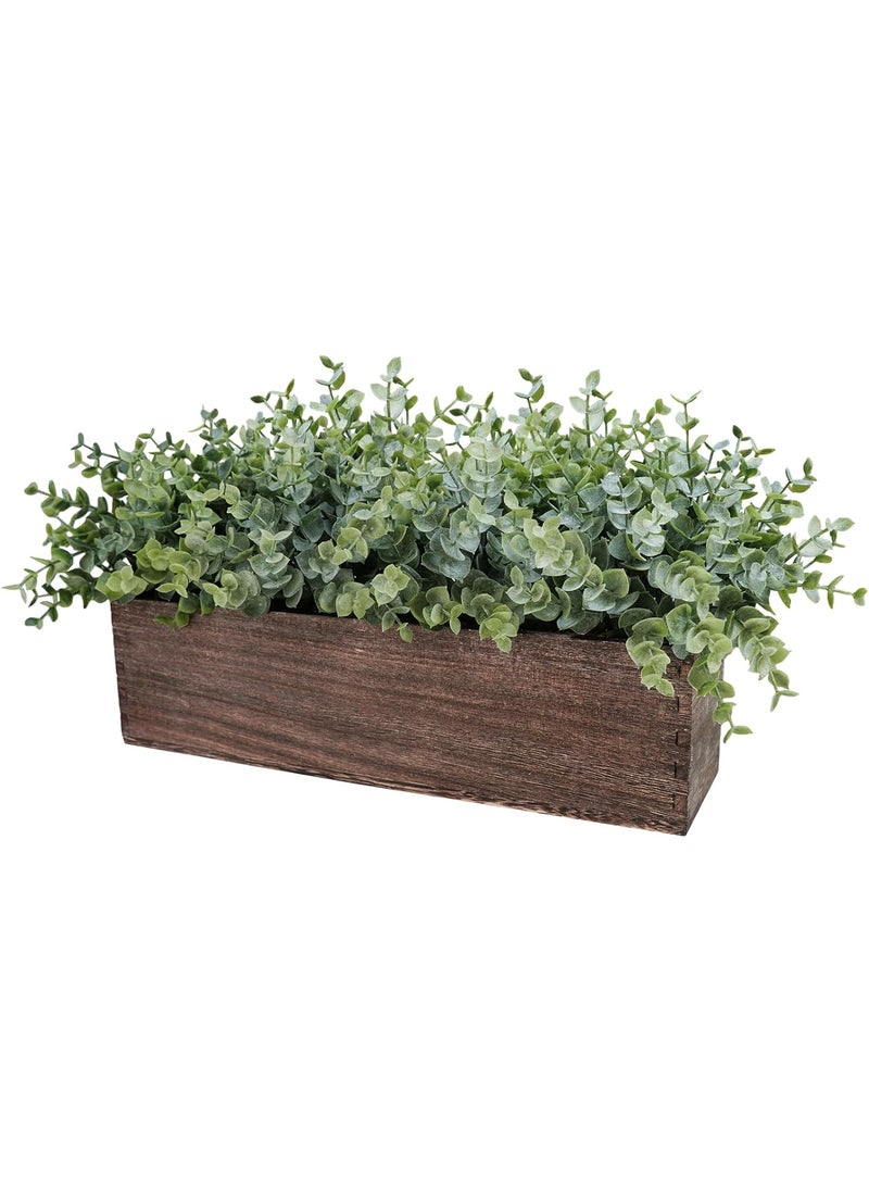 Winlyn Winlyn 14 Artificial Eucalyptus in Rectangular Wood Planter Box Faux Plants Arrangement Centerpiece Wooden Potted Eucalyptus Plant for Farmhouse Wedding Dining Table Centerpiece Greenery Mantel Dcor  - Image 2