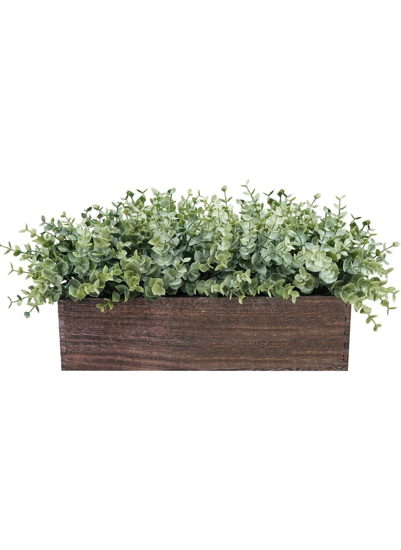 Winlyn Winlyn 14 Artificial Eucalyptus in Rectangular Wood Planter Box Faux Plants Arrangement Centerpiece Wooden Potted Eucalyptus Plant for Farmhouse Wedding Dining Table Centerpiece Greenery Mantel Dcor  - Image 1
