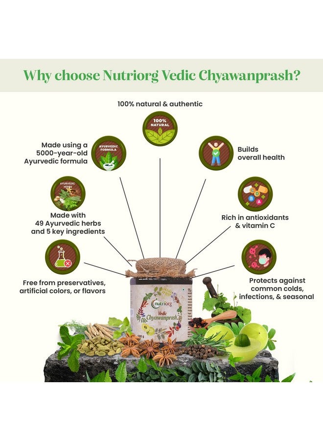 nutriorg نوتريورغ فيديك شيوانبراش 500غ | مصنوع من 49 عشبة هندية | يعزز المناعة والهضم والطاقة | غني بمضادات الأكسدة وفيتامين C | يدعم الصحة العامة - Image 5