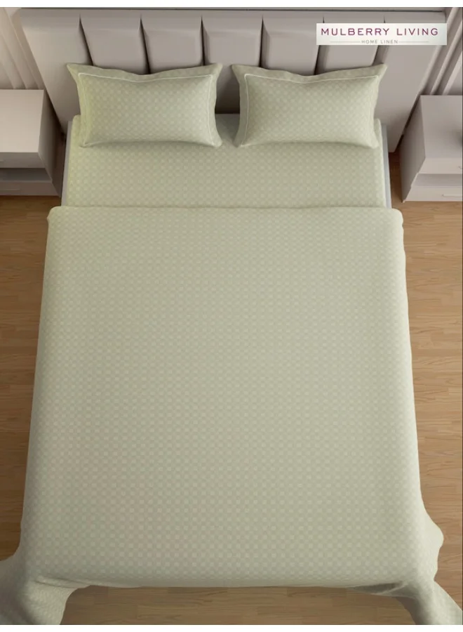 MULBERRY LIVING 100% Cotton - 300Tc Urban Grid Queen Size (160X200 Cms) Fitted Bedsheet With 2 Pillow Covers (50X75 Cm) - Pearl