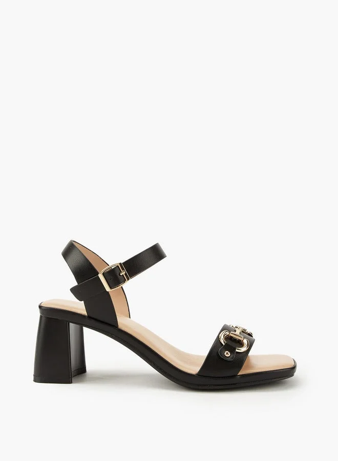Metal Accent Block Heel Sandals with Buckle Closure