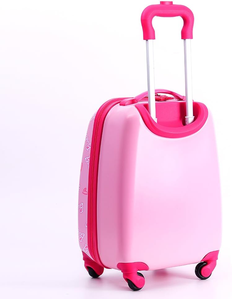ترو كير حقيبة سفر للأطفال مرخصة من باربي، مقاس 18 بوصة، مزودة بملصقات قابلة لإعادة الاستخدام، وحقيبة سفر محمولة بأربع عجلات، وعربة خفيفة الوزن للأطفال الصغار، وهيكل متين من مادة ABS، وسحاب مضاد للسرقة، ومقبض تلسكوبي. - Image 2