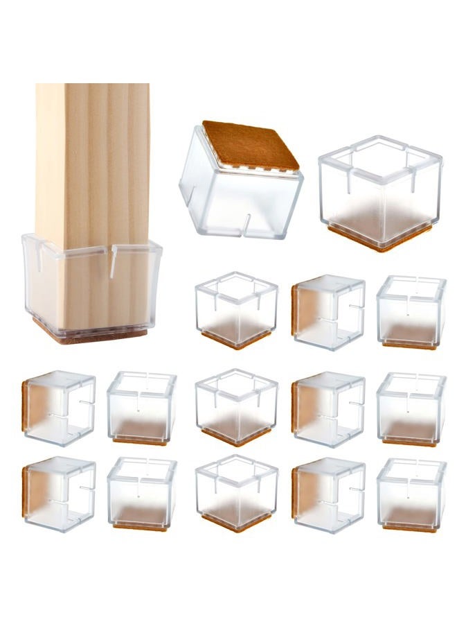 WarmHut 16 Pcs Chair Leg Floor Protectors Caps, Transparent Clear Furniture Foot Covers Silicone Chair Leg Caps with Felt Pads to Prevent Scratches & Reduce Noise, Square - Image 1