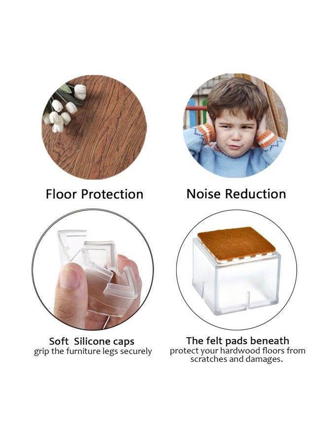 WarmHut 16 Pcs Chair Leg Floor Protectors Caps, Transparent Clear Furniture Foot Covers Silicone Chair Leg Caps with Felt Pads to Prevent Scratches & Reduce Noise, Square - Image 3
