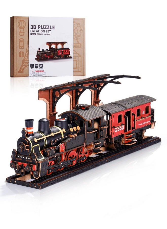 Robotime 3D Puzzles For Adults Wooden Puzzle Diy Model Steampunk Train Kit To Build Wood Craft Kit Toy Hobby Gift Home Decor (Steam Journey)  - Image 1