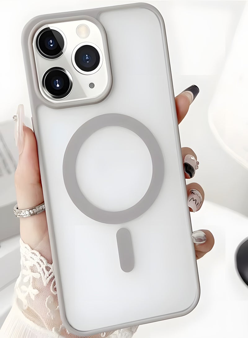 جراب لموبايل ايفون 11 برو ماكس ماج سيف شفاف يدعم الشحن اللاسلكي المغناطيسي، حماية ضد الصدمات، مقاوم للخدش لموبايل iPhone 11 Pro Max - رمادي - Image 1