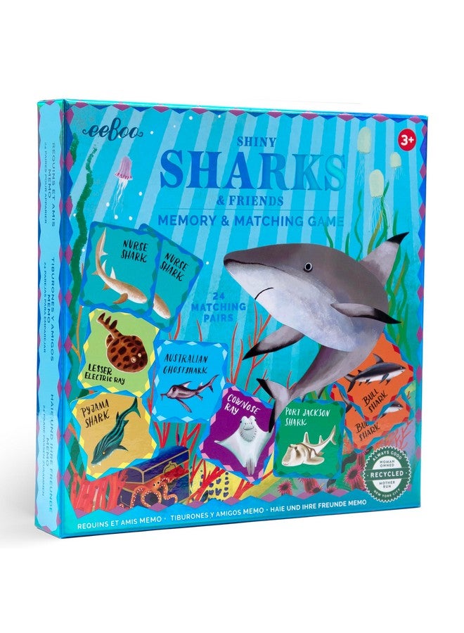 eeBoo: Memory & Matching Game: Shiny Sharks & Friends - 24 Matching Pairs, Educational Preschool Game, Kids Ages 3+, 1-4 Players - Image 1