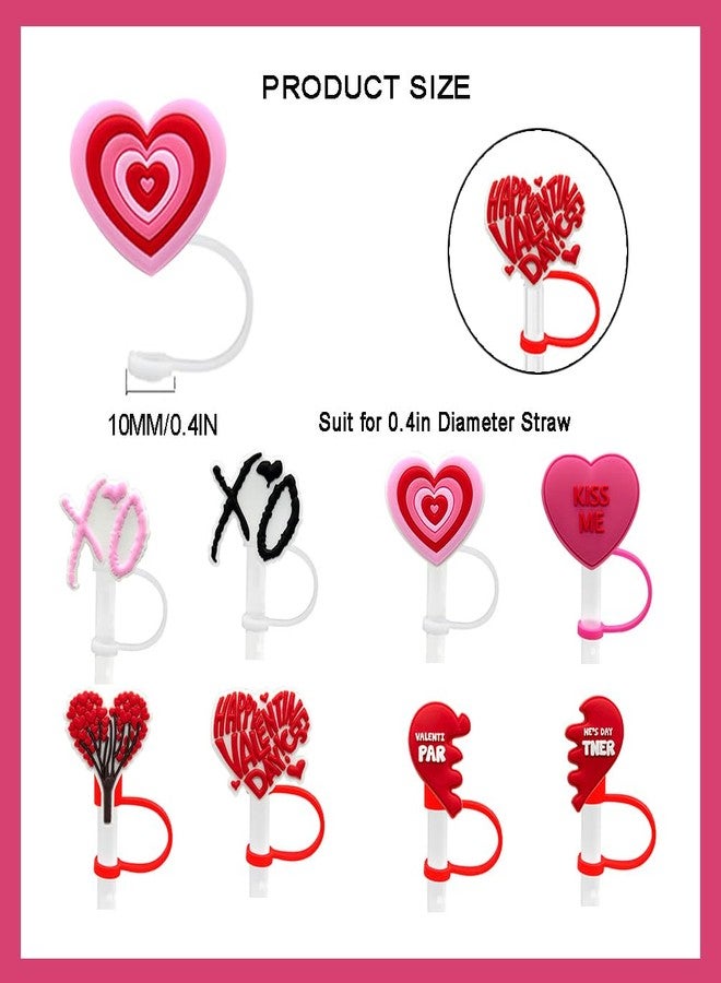 HANSAMU 8 PCS 10MM Valentine Straw Cover Cap for Cup, Heart Silicone Straw Topper for 30&40 Oz Tumbler with Handle, 0.4in Dust-Proof Reusable Straw Tips Lids for Valentine's Day Gifts - Image 3