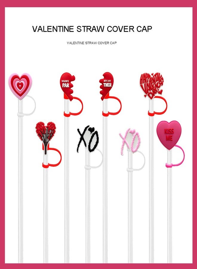 HANSAMU 8 PCS 10MM Valentine Straw Cover Cap for Cup, Heart Silicone Straw Topper for 30&40 Oz Tumbler with Handle, 0.4in Dust-Proof Reusable Straw Tips Lids for Valentine's Day Gifts - Image 2