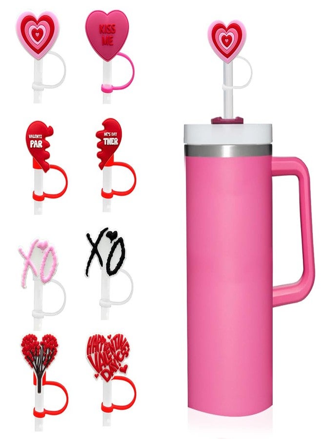 HANSAMU 8 PCS 10MM Valentine Straw Cover Cap for Cup, Heart Silicone Straw Topper for 30&40 Oz Tumbler with Handle, 0.4in Dust-Proof Reusable Straw Tips Lids for Valentine's Day Gifts - Image 1