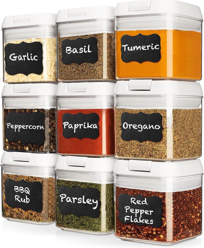 Shazo 9 PC Airtight Food Storage Containers  BPA Free Clear Plastic Snack  Spice Containers with Easy Lock Lids  Kitchen and Pantry Organization for Herbs Coffee Tea  05L  21 Cups