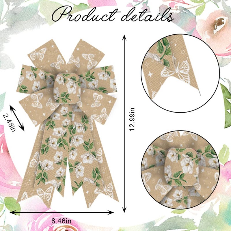 Hying 2 Pieces Fall Flowers Bows for Wreath, Natural Burlap Wreath Bow Floral Butterfly Farmhouse Craft Bows for Front Door Thanksgiving Day Decorations Supplies - Image 2