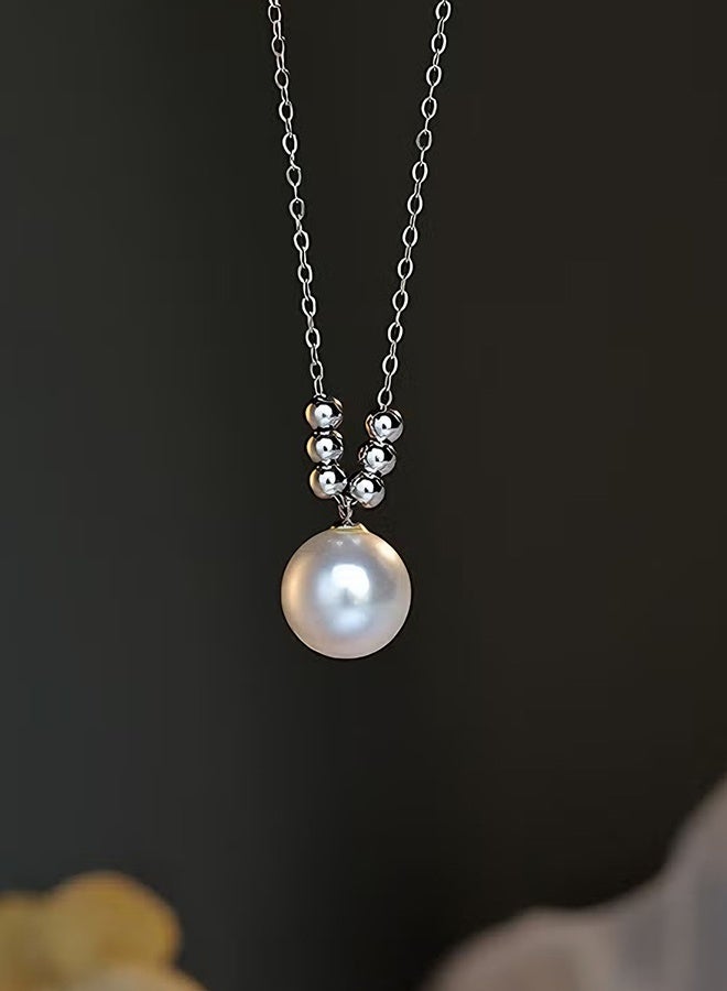 Happy D Pearl Necklace 925 Sterling Silver Choker Necklace Silver Choker Chain Pearl Pendant Necklace Simple Necklace Chain Jewelry for Women Teen Girls - Image 2