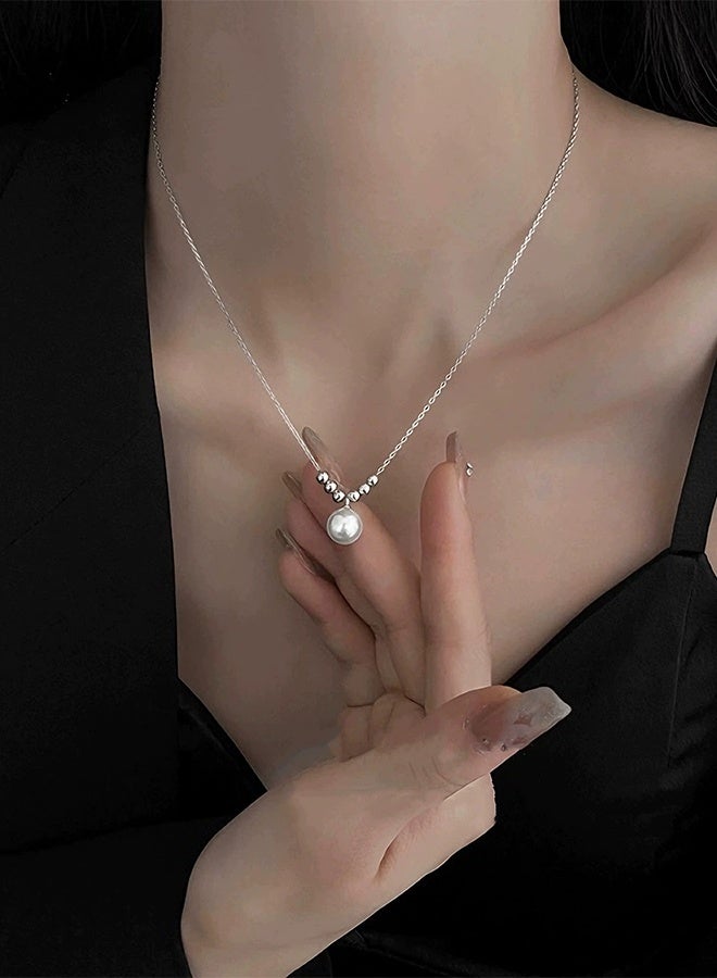 Happy D Pearl Necklace 925 Sterling Silver Choker Necklace Silver Choker Chain Pearl Pendant Necklace Simple Necklace Chain Jewelry for Women Teen Girls - Image 3