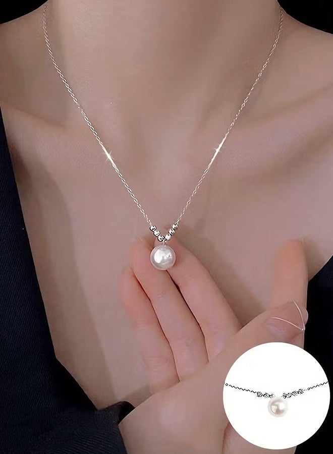 Happy D Pearl Necklace 925 Sterling Silver Choker Necklace Silver Choker Chain Pearl Pendant Necklace Simple Necklace Chain Jewelry for Women Teen Girls - Image 1