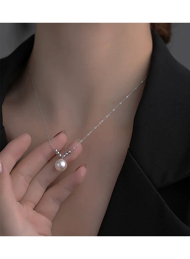 Happy D Pearl Necklace 925 Sterling Silver Choker Necklace Silver Choker Chain Pearl Pendant Necklace Simple Necklace Chain Jewelry for Women Teen Girls - Image 5