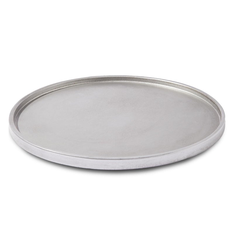 DN DECONATION Silver Ottoman Tray, 14 Inch Large Round Decorative Trays for Home Bathroom Decor, Coffee Table Trays for Perfume Jewelry Living Room, Vintage Decor Couch Farmhouse Wedding - Image 1