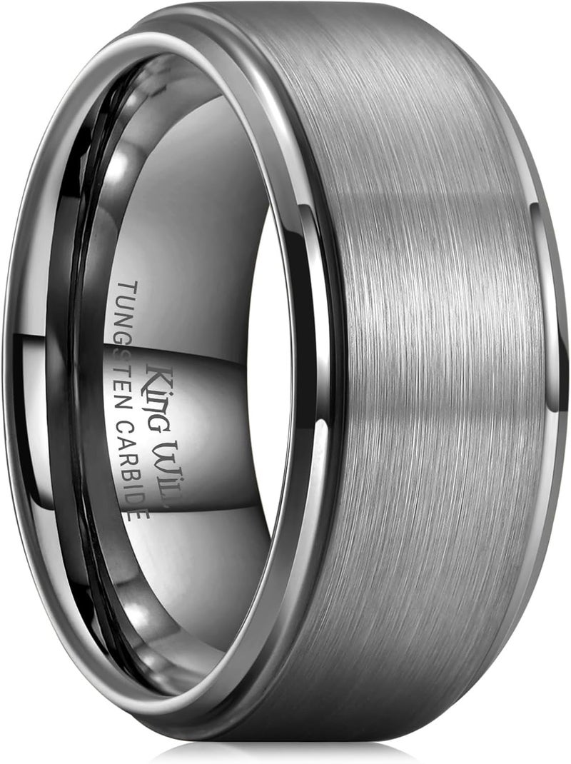 King Will Classic Tungsten Wedding Band for Men, 6/7/8/9/10mm Widths, Polished Finish Step Edge Matte Rings Comfort Fit - Image 1