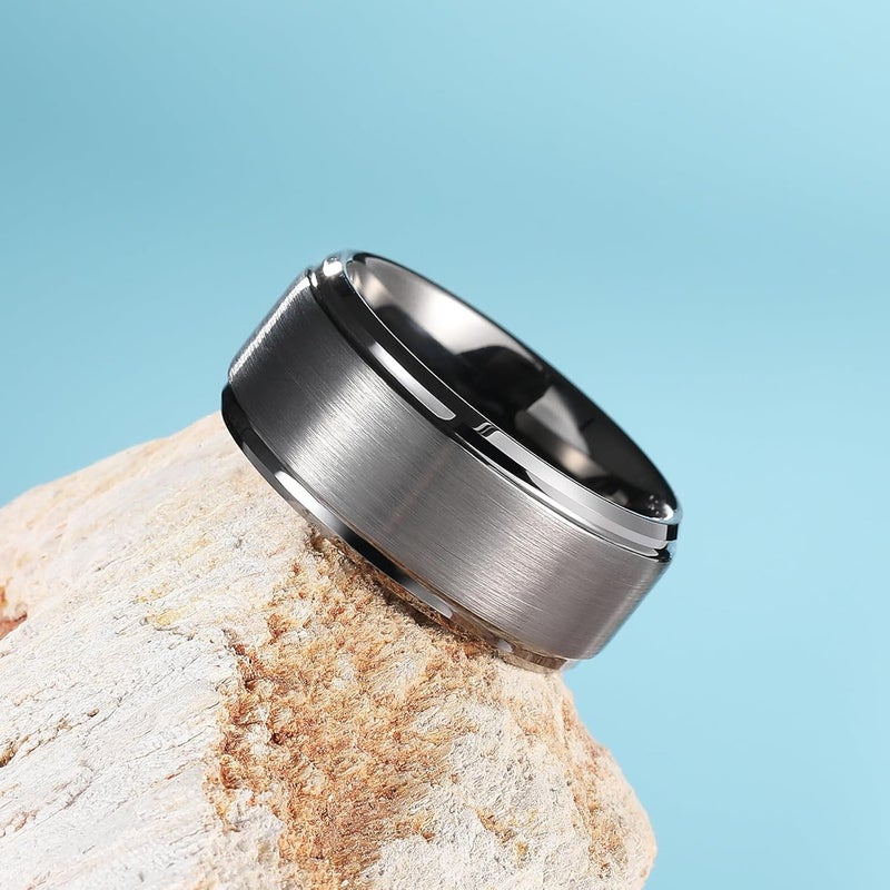 King Will Classic Tungsten Wedding Band for Men, 6/7/8/9/10mm Widths, Polished Finish Step Edge Matte Rings Comfort Fit - Image 3