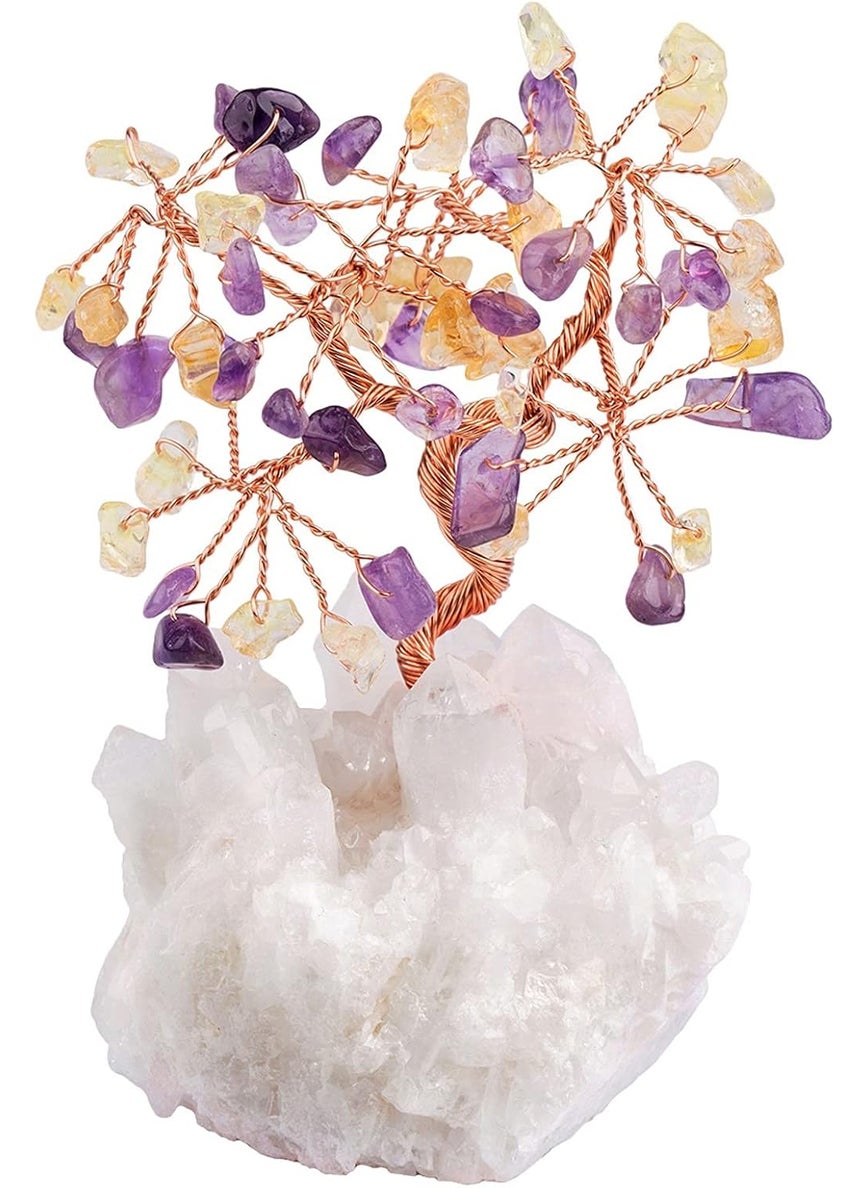 mookaitedecor mookaitedecor Amethyst & Citrine Crystal Tree Tumbled Stones, Cluster Rock Crystals Base Money Tree for Wealth and Luck 4"-5" 