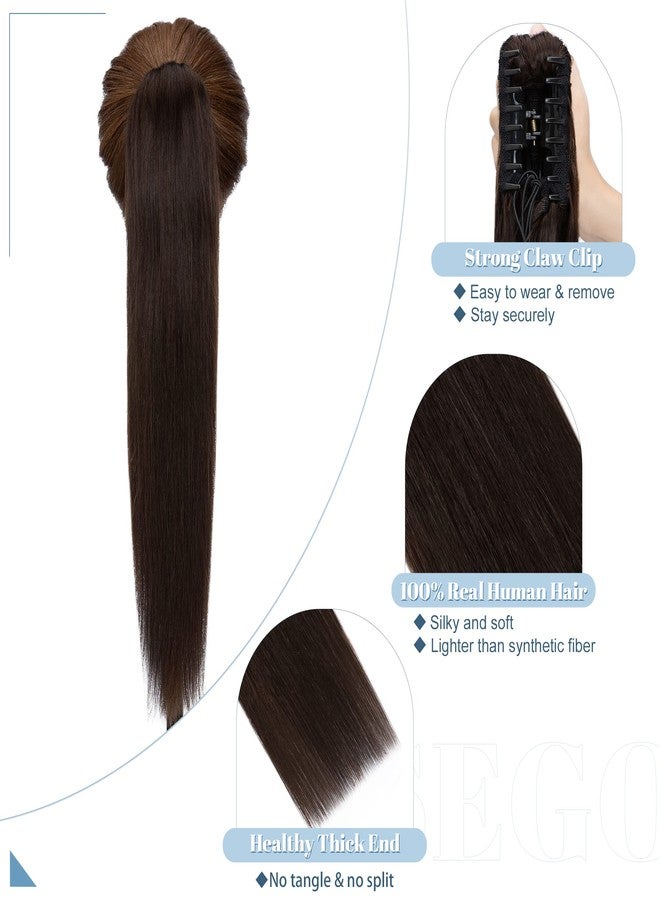 SEGO Claw Clip Ponytail Extension Human Hair Clip in Ponytail Hair Extensions Real Human Hair Pony Tails Hair Extensions Long Straight For Women 16 Inch Dark Brown 105 Gram - Image 3